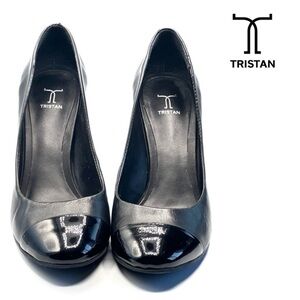 Tristan black leather patent cap to heels Sz 38